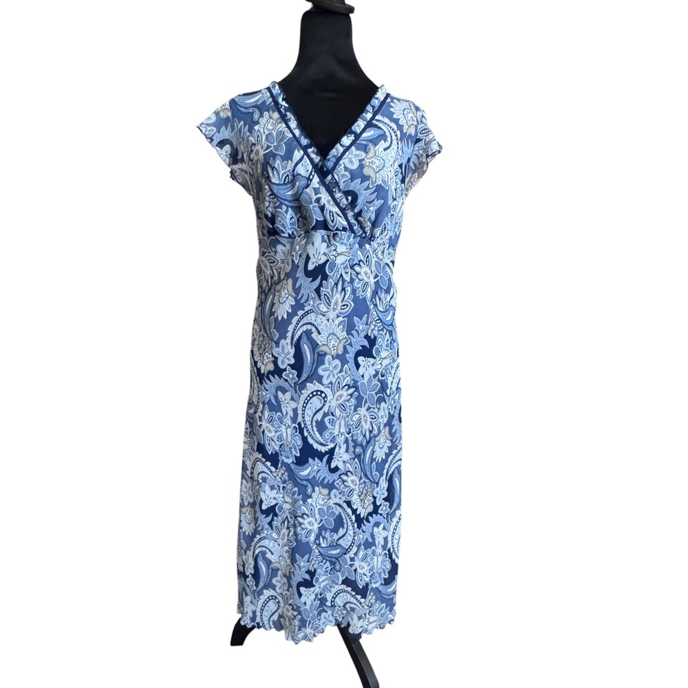 Dressbarn Paisley Midi Dress Womens 14 Blue Flutter Sleeve Boho Vintage Y2K